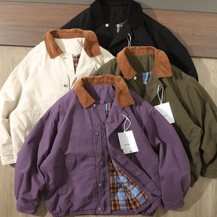 美式潮牌纯棉灯芯绒加厚保暖翻领夹克式棉衣男宽松底特津工装外套