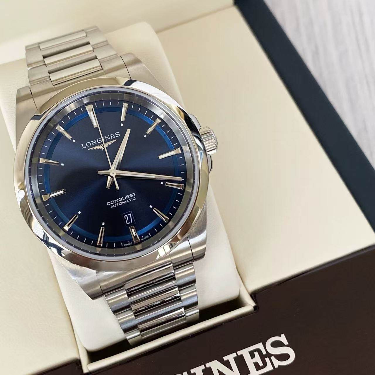 Longines浪琴新款康卡斯悦动系列自动机械钢带男表L3.830.4.92.6