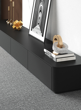 岩板电视柜茶几组合客厅高26cm储物柜2025新款黑色实木落地电视柜