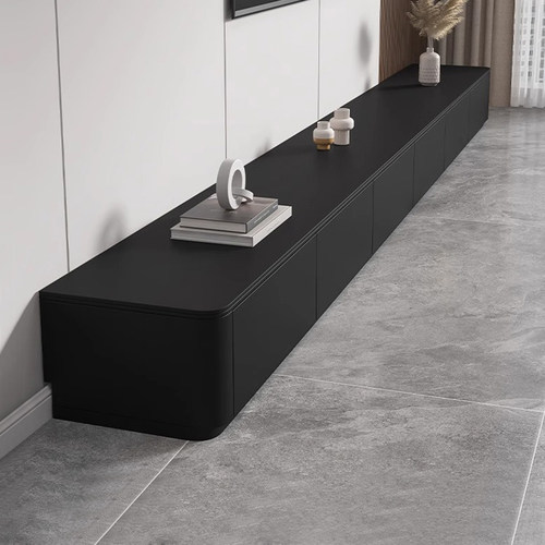 黑色系岩板台面电视柜实木生态板