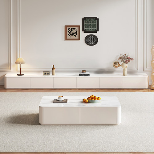 可定制奶油风落地茶几电视柜