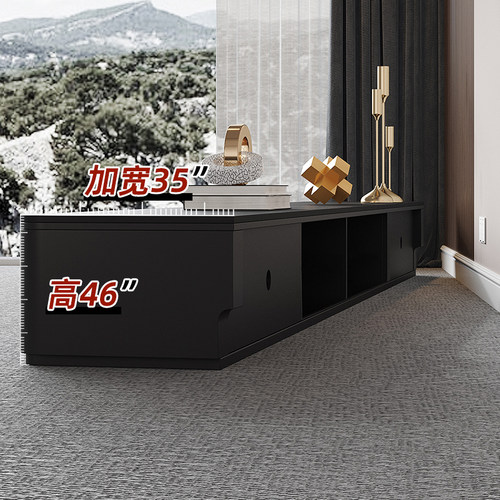 黑色电视柜茶几组合客厅家用46高35宽新款简约实木落地柜电视机柜