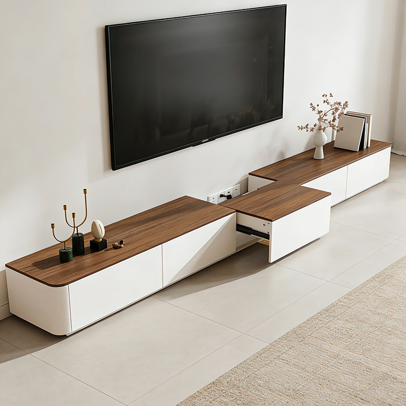 实木电视柜茶几组合客厅家用中古风2026新款抽拉式落地电视机柜子