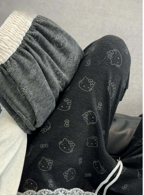 黑色印花糯米裤女2025早春新款垂感高腰小个子直筒休闲直筒阔腿裤