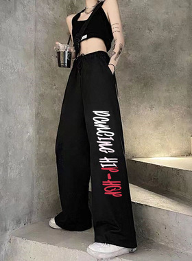 爵士跳舞裤运动裤抽绳阔腿裤宽松嘻哈裤子女春夏潮