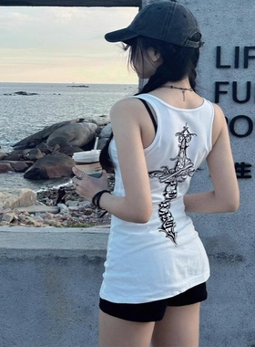 纯欲辣妹白色字母背心女夏季修身显瘦高级感气质独特别致无袖上衣