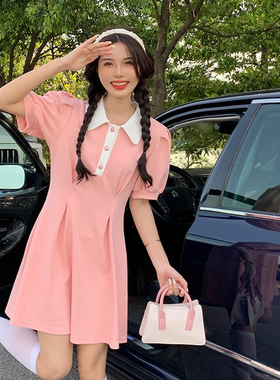 polo领拼色设计感短袖连衣裙女夏季新款小众收腰显瘦A字裙