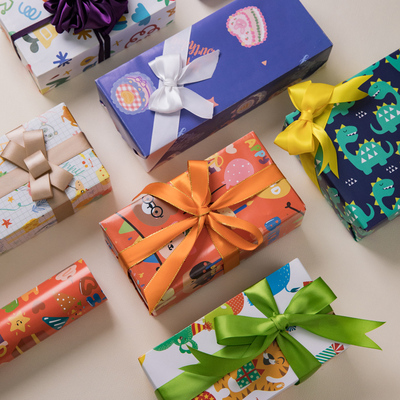 儿童生日礼品礼盒包装纸书皮超大尺寸高级感手工打包的彩纸可爱自粘少女心幼儿园作业diy材料包鞋盒