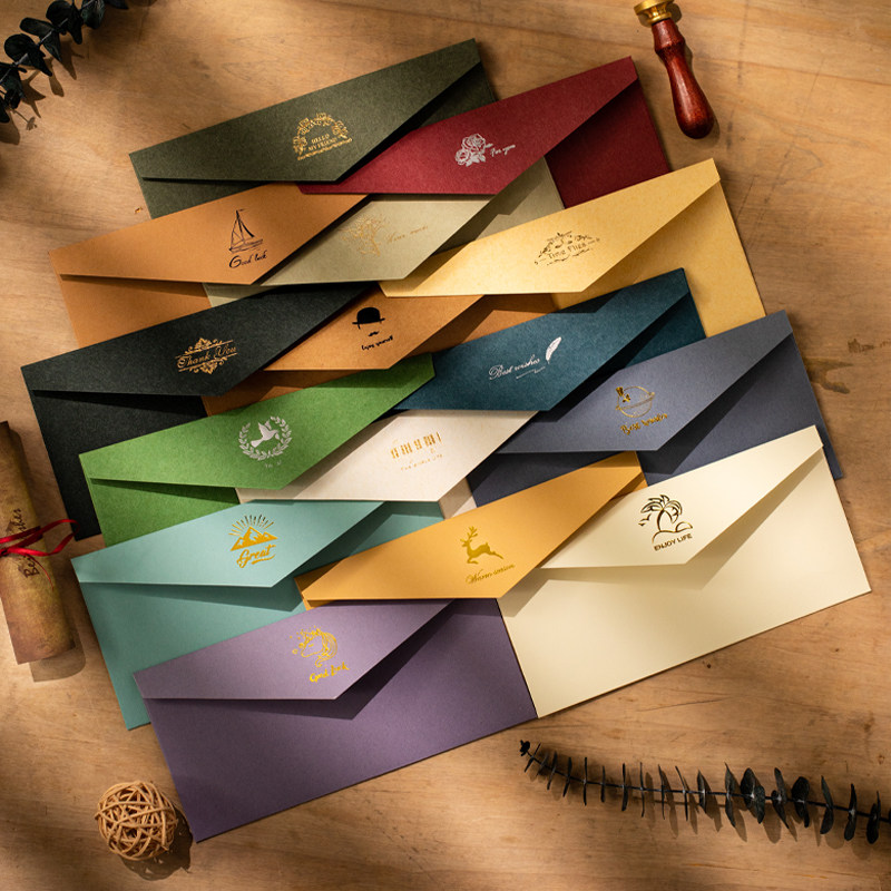 复古信封信纸套装定制蓝色欧式ins少女简约文艺情书情侣高级感贺卡文件明信片袋创意火漆浪漫烫金高端精致