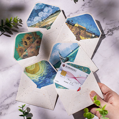 会员卡梵高信封麻布定制logo印字