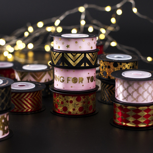 蝴蝶结装 礼物包装 饰丝织带绸带礼物盒礼品盒包装 装 饰2.5cm 丝带烫金涤纶礼品带DIY祝福礼物包装