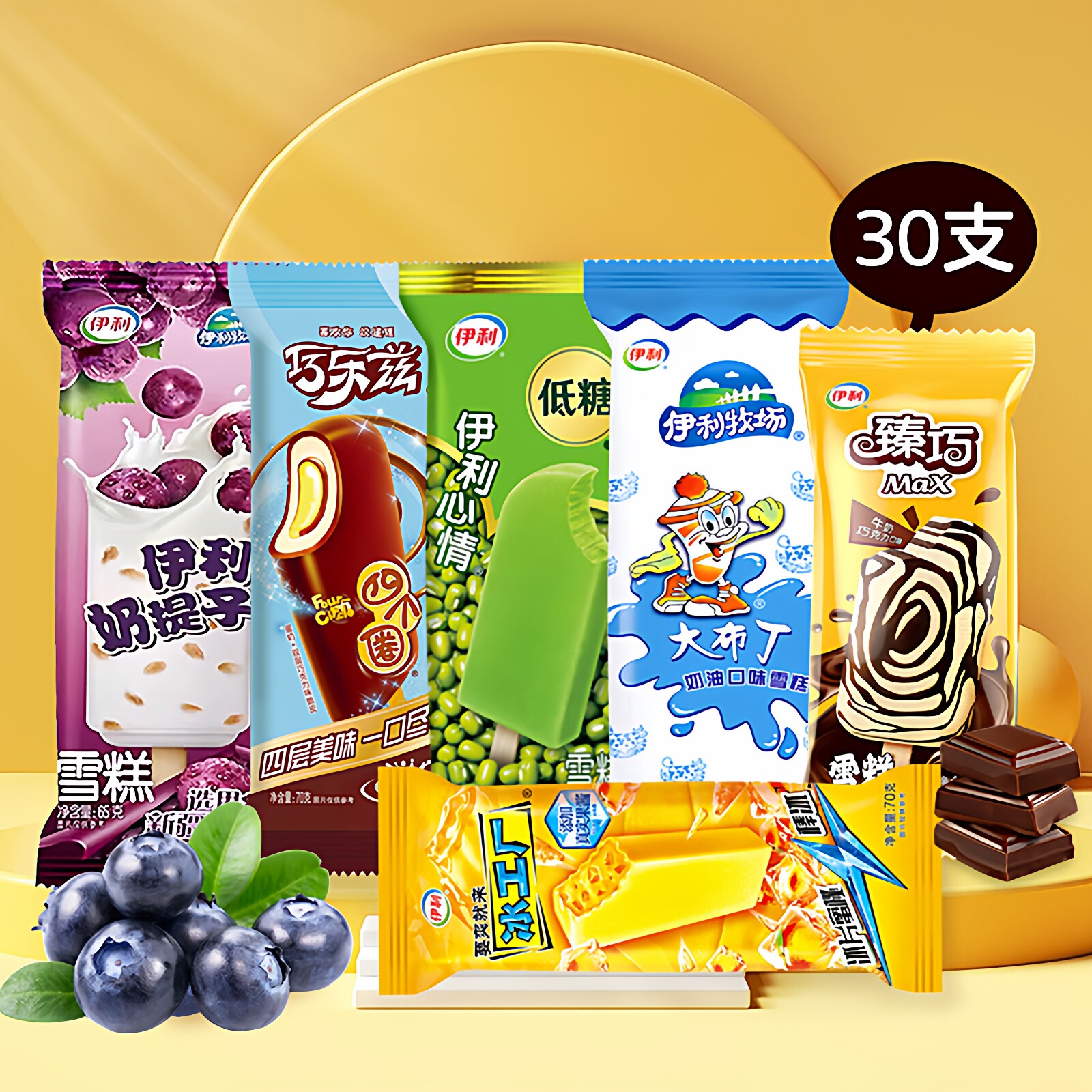 30支伊利雪糕奶味大礼包冰工厂大布丁奶提子牛奶冰淇淋整箱批