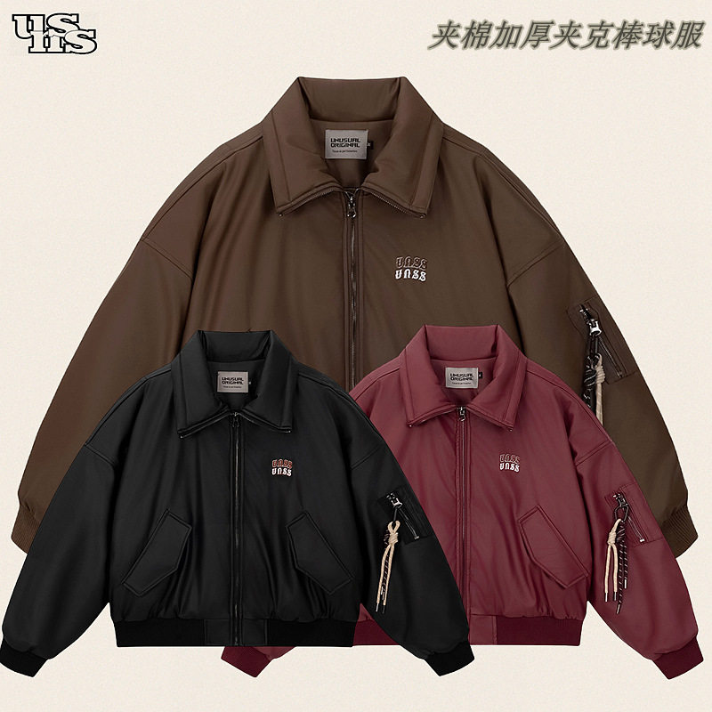 UNUS男装|美式刺绣PU皮加厚夹棉