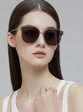 2026春夏新款时尚金属大框猫眼墨镜显脸瘦深灰色太阳镜女士3028