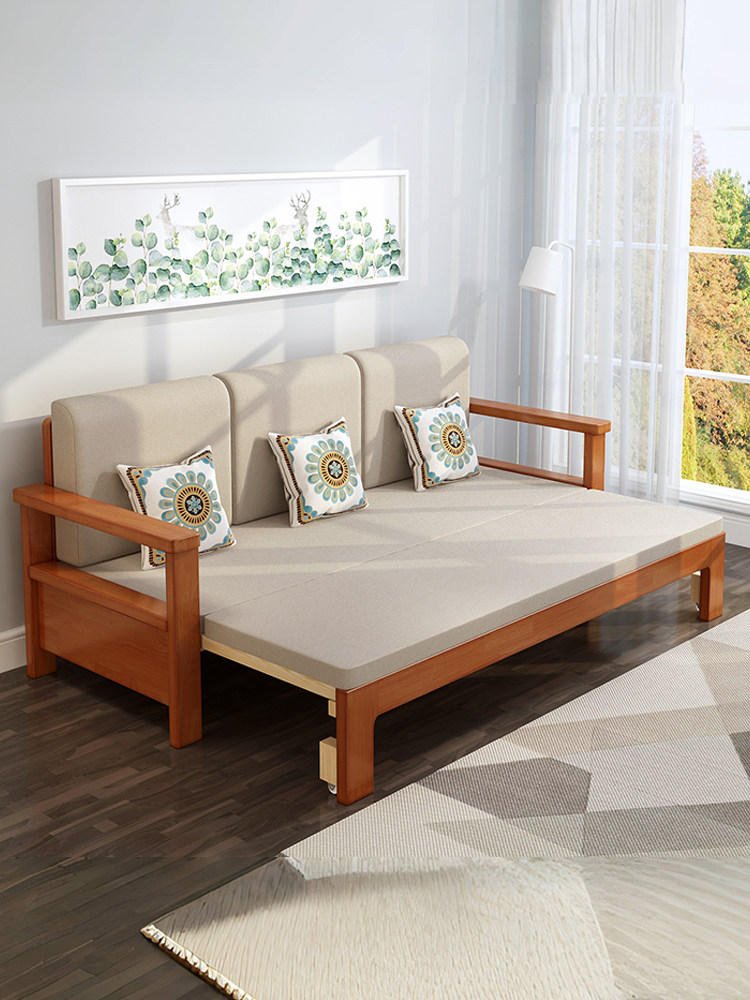 全实木沙发床可折叠推拉双人坐卧一体两用客厅小户型多功能伸缩床