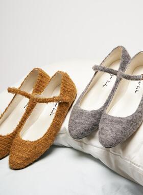 SugerFuFu设计 手工制作秋冬毛绒绒糯唧唧圆头平底羊毛平底玛丽珍