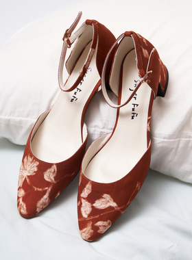 SugerFuFu原创设计 手工制作 印花丝麻枫叶红宫墙杜若玛丽珍