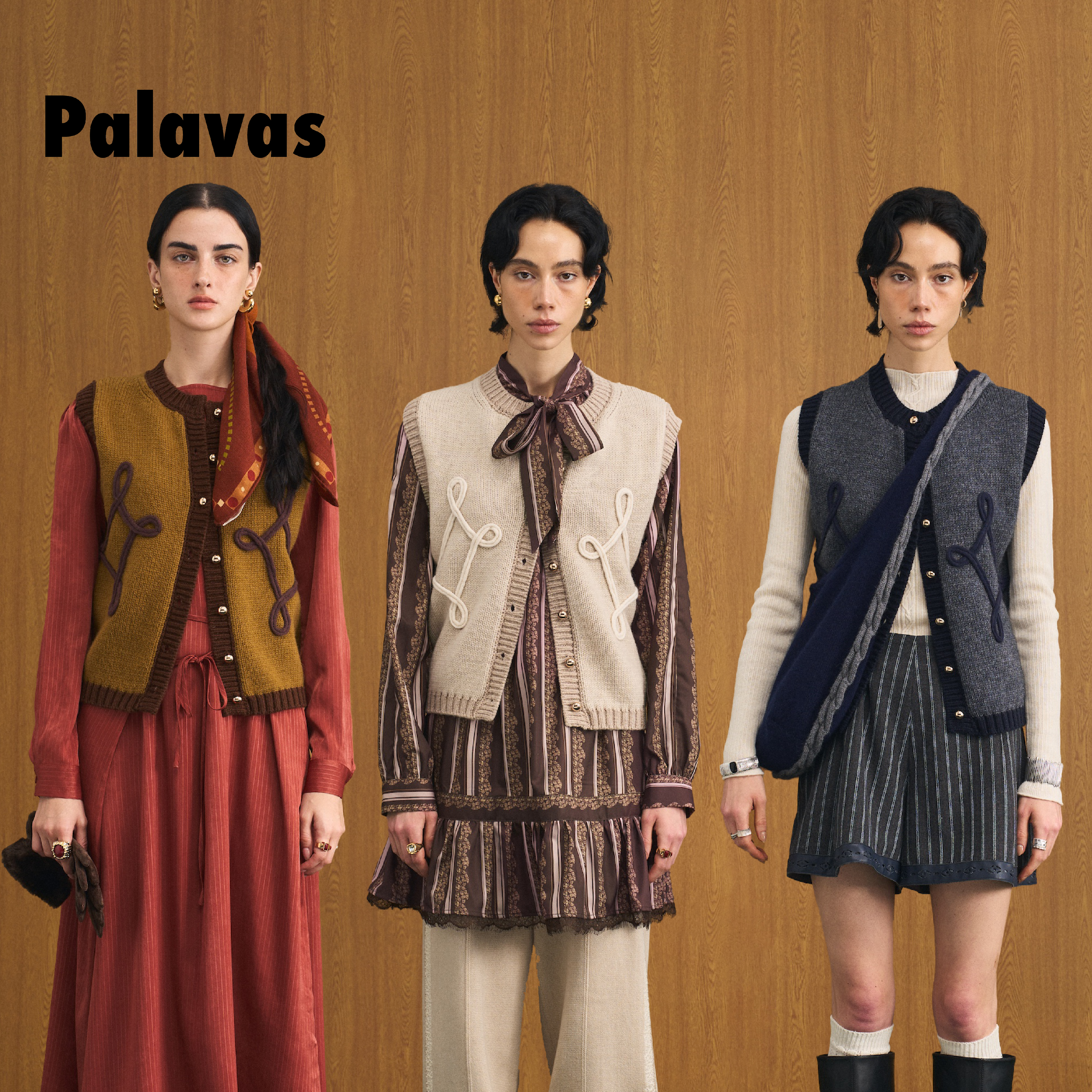 palavas梁洁同款河岸对影马甲撞色羊毛开衫马甲叠穿针织背心原创 - 实物图