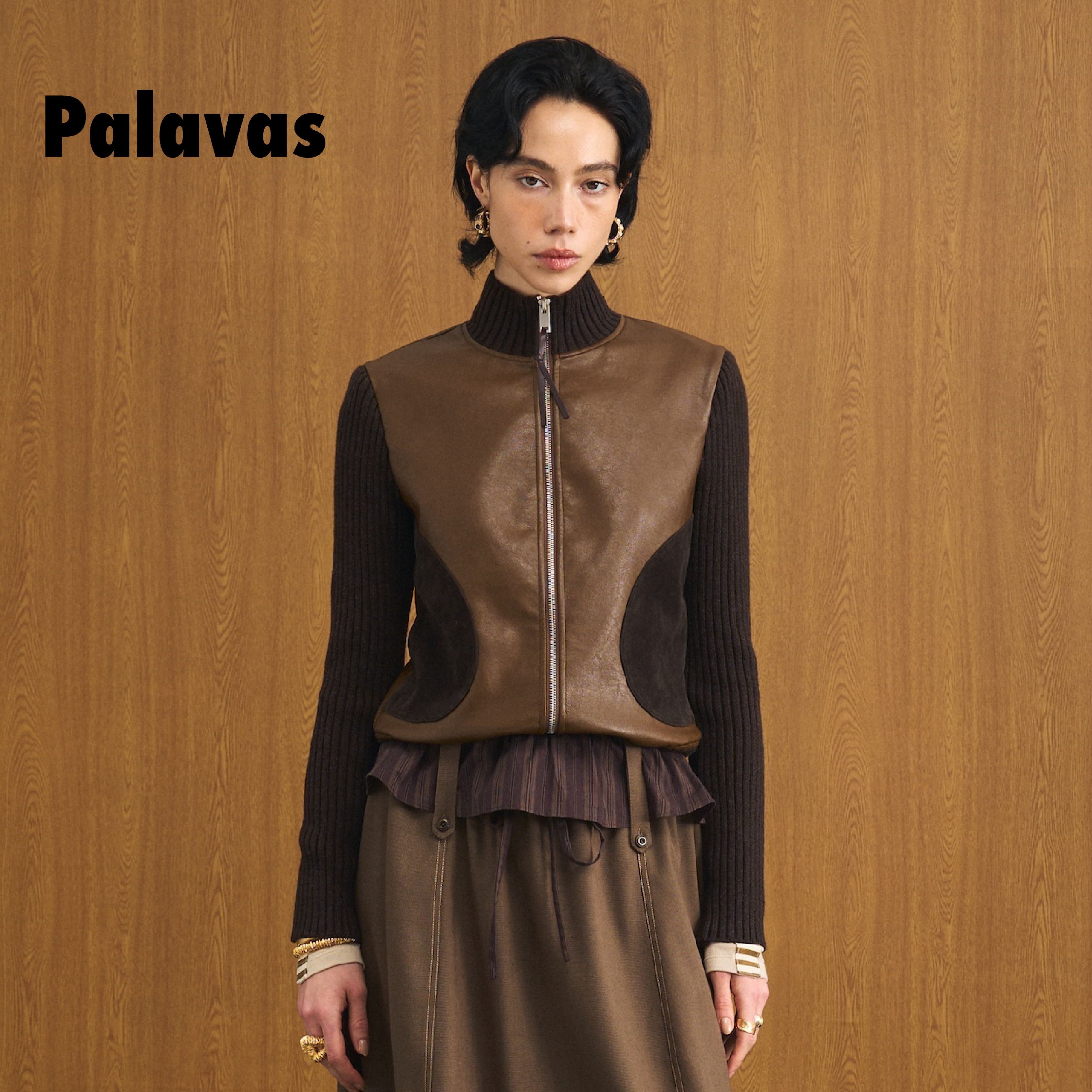 PALAVAS几何戴高乐外套复古拼接