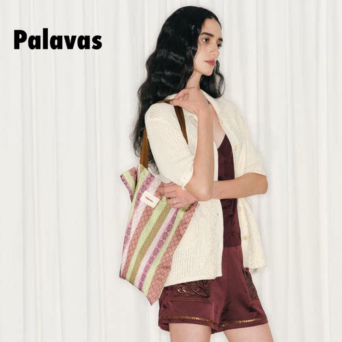 Palavas莫卧儿条纹单肩帆布包