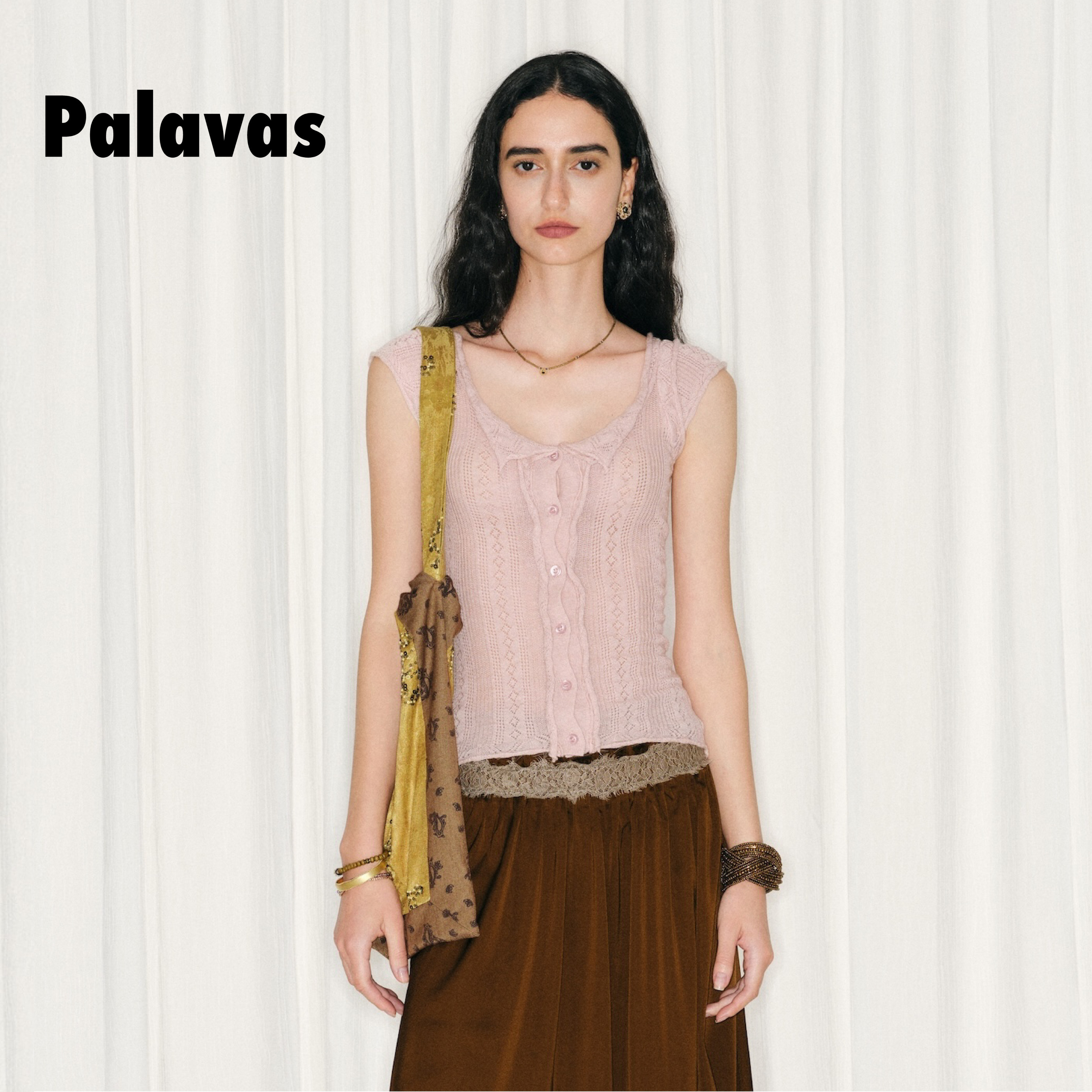 Palavas26春夏钟楚曦朱礼紫同款少女祈愿针织上衣镂空肌理修身女