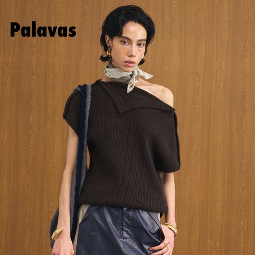 palavas乌檀之夜针织上衣斜肩