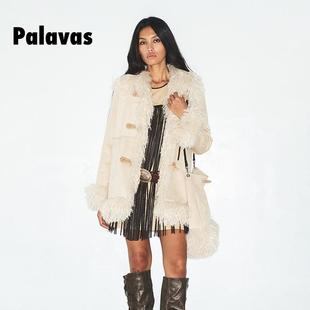 月光暮雪仿皮草外套夹棉女加厚毛毛拼接牛角扣大衣 palavas新品