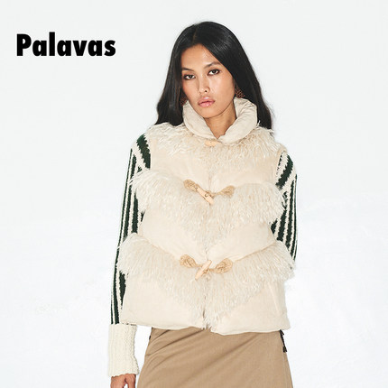 palavas风雪归人填充马甲麂皮绒无袖长毛绒白色无袖外套女款原创