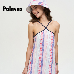 palavas一帘夏梦吊带a字连衣裙春夏度假风印花镂空吊带裙原创设计