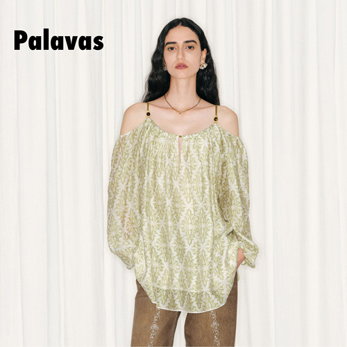 PALAVAS春夏露肩金盏花雪纺衫