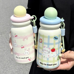 可爱保温杯带吸管女士ins小巧便携咖啡杯学生316不锈钢泡茶水杯子