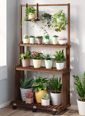 花架子实木多层室内阳台客厅多肉落地式简约置物架花盆装饰架白色