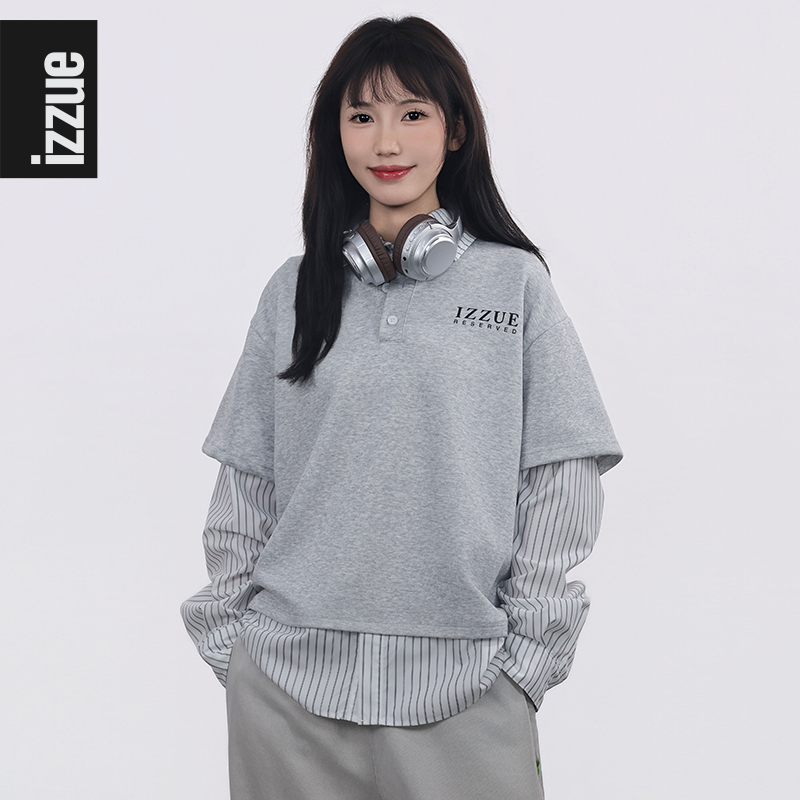 i.tizzue正品拼接复古卫衣秋冬新款cleanfit百搭男装长袖衬衫卫衣