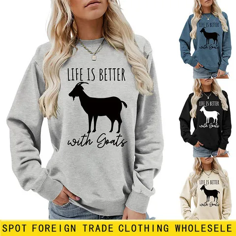 BETTER简约休闲卫衣ebay现货圆领独立站亚马逊LIFE女长袖IS宽松