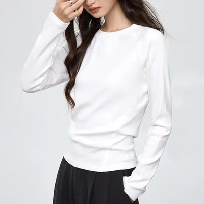 打底衫上衣优可七片260gT恤丝简约线花针重工艺长袖拼接冚女纯色