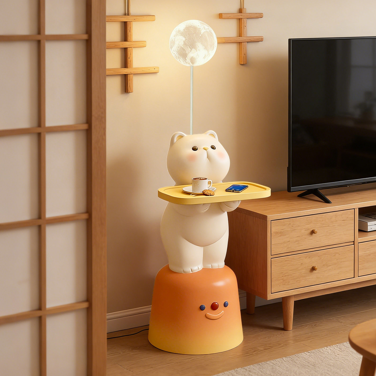 可爱落地灯一体儿童房卧室床头柜置物客厅沙发旁边氛围感艺术台灯