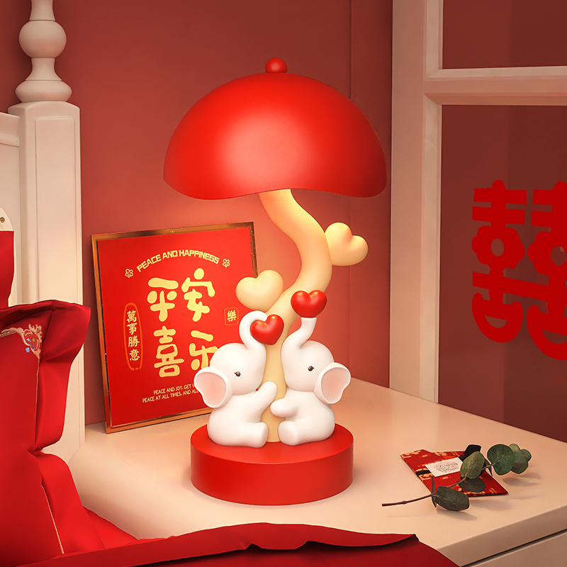 小象长明灯结婚礼物床头灯一对送新娘新人订婚礼品实用陪嫁喜台灯