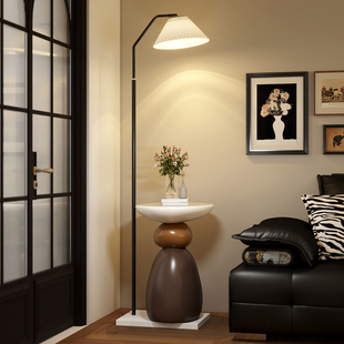 石头创意落地灯中古风床头柜一体卧室复古床边置物架客厅沙发台灯