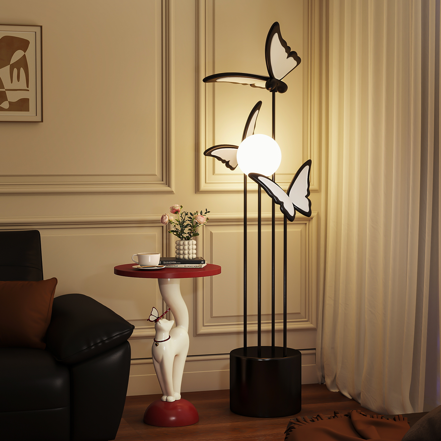 蝴蝶艺术感落地灯客厅中古边几