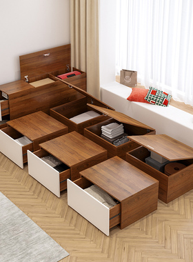 定制日式无床头榻榻米床箱储物床小户型卧室地台床衣柜一体组合床