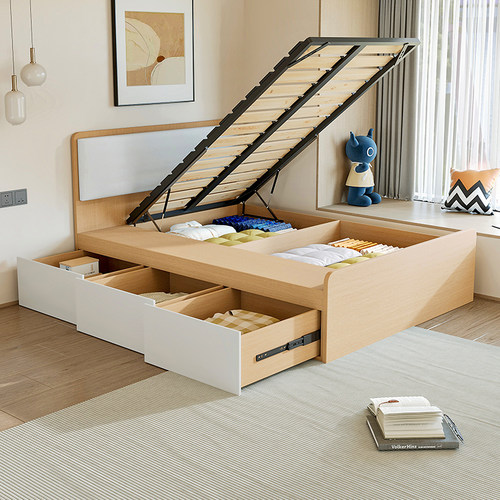 小户型排骨架尾开气压双人床卧室收纳储物床高箱榻榻米1.2m单人床