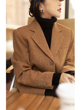 EG211205 简约有腔调 焦糖枫叶色 纯羊毛单排扣西装外套