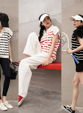 EG404202 polo领条纹背心 学院风 时髦运动松弛感