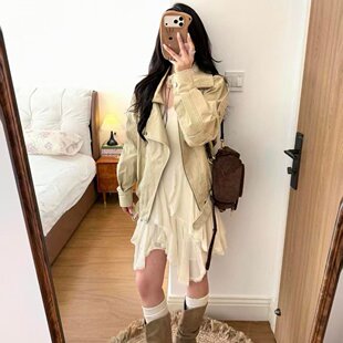 韩系宽松复古一整套立领长袖风衣外套女秋冬新款吊带连衣裙套装女