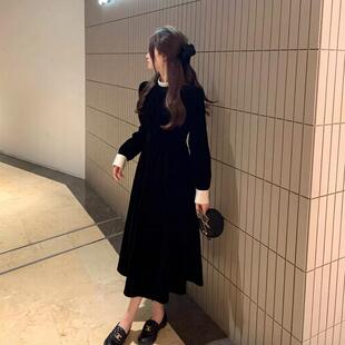 鹿阿姨卓叔叔赫本风千金黑色丝绒连衣裙女秋冬高级感年会礼服裙子
