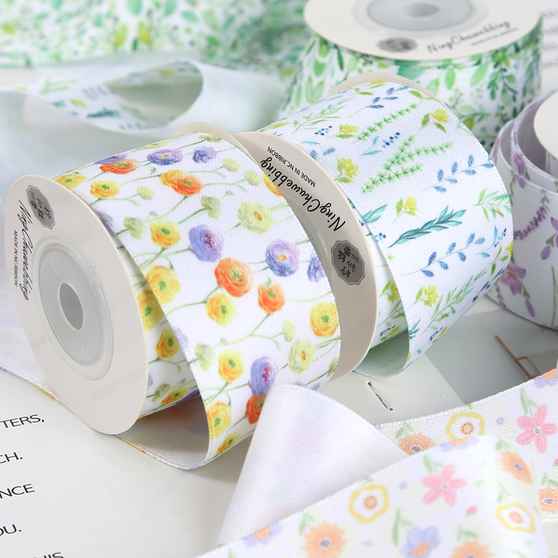 花朵印花丝带diy手工发饰花束缎带织带涤棉带礼品包装蝴蝶结材料