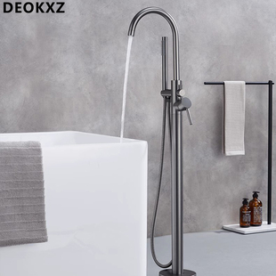 DEOKXZ黑色全铜水龙头落地浴缸立式 混水阀龙头 冷热瀑布花洒套装