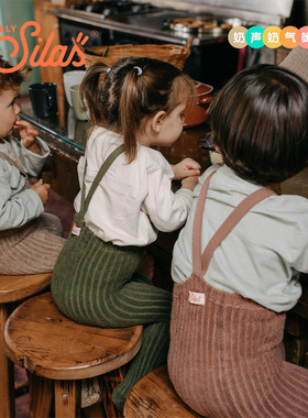 包邮现货！silly silas举重裤婴幼儿背带连裤袜厚款坑条泰迪绒