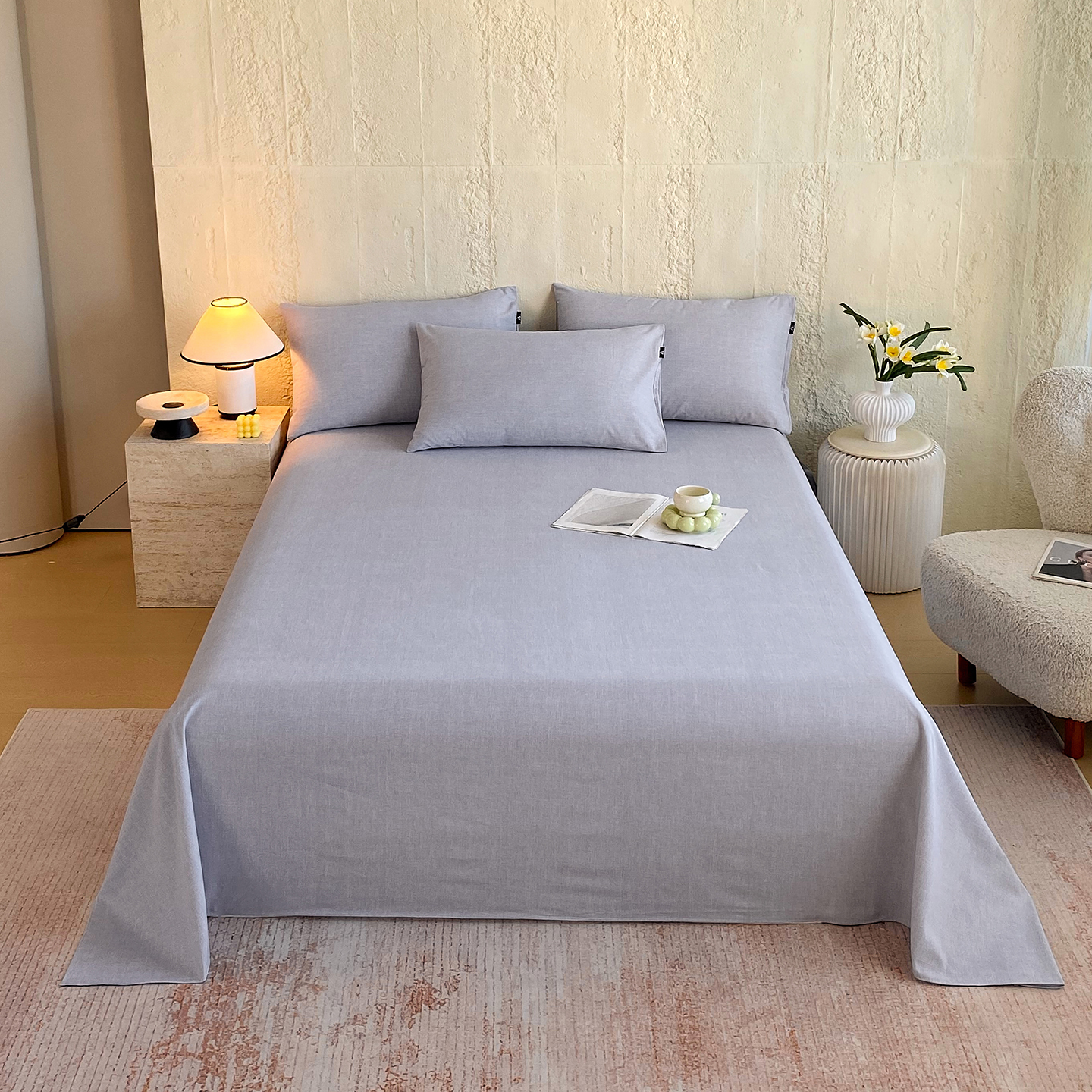 2025新款灰蓝色全棉A类加厚床单软和磨毛素色净面单品纯色被单