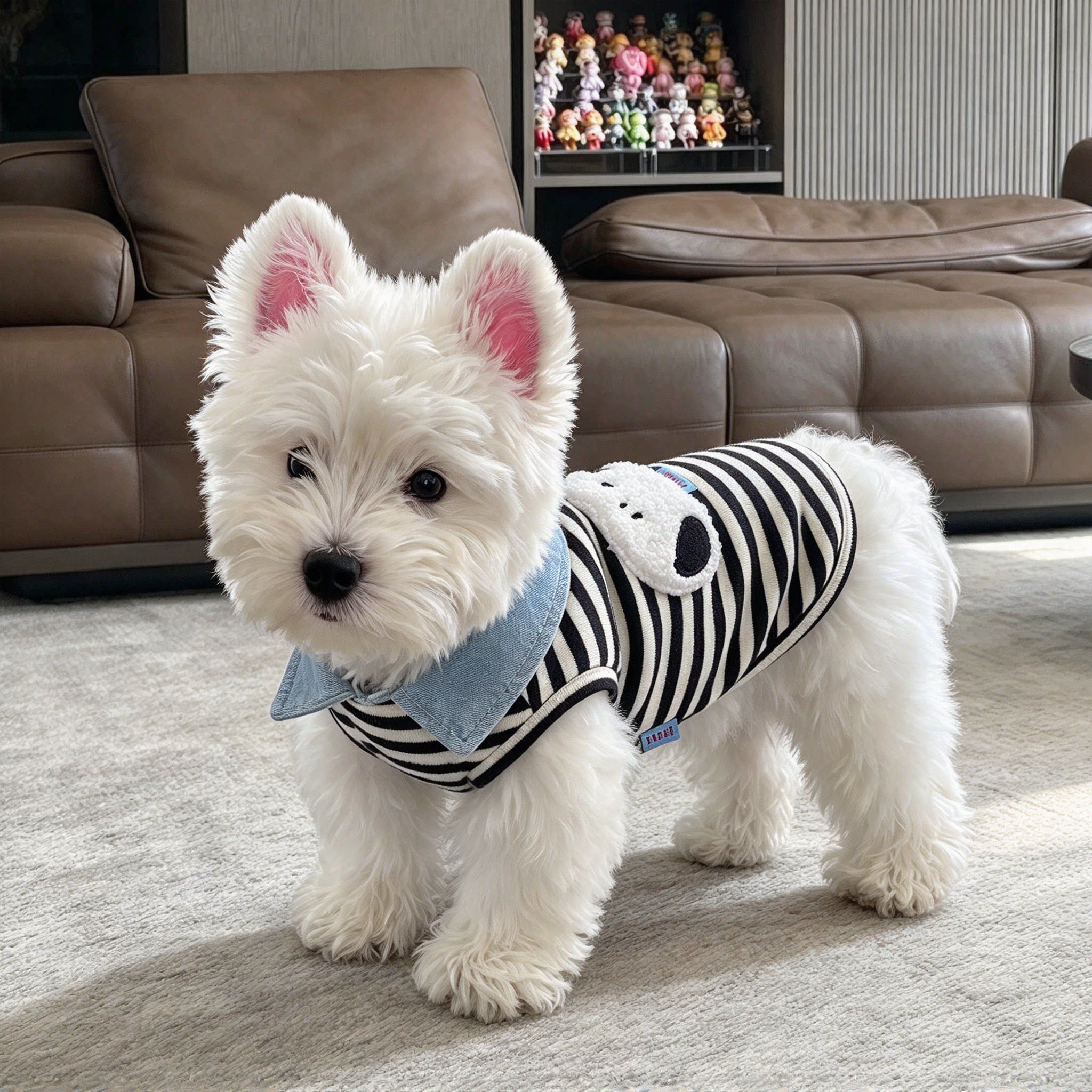 狗狗衣服小型犬四季通用条纹无袖背心防掉毛泰迪比熊宠物翻领T恤